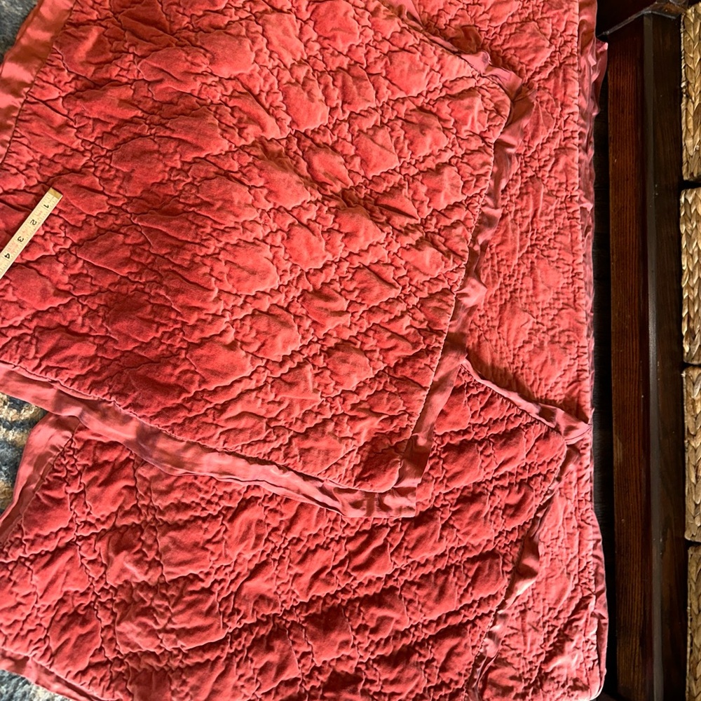 Rare POTTERY BARN Washed Velvet Silk KING Quilted Quilt & Shams Rust Orange Boho
